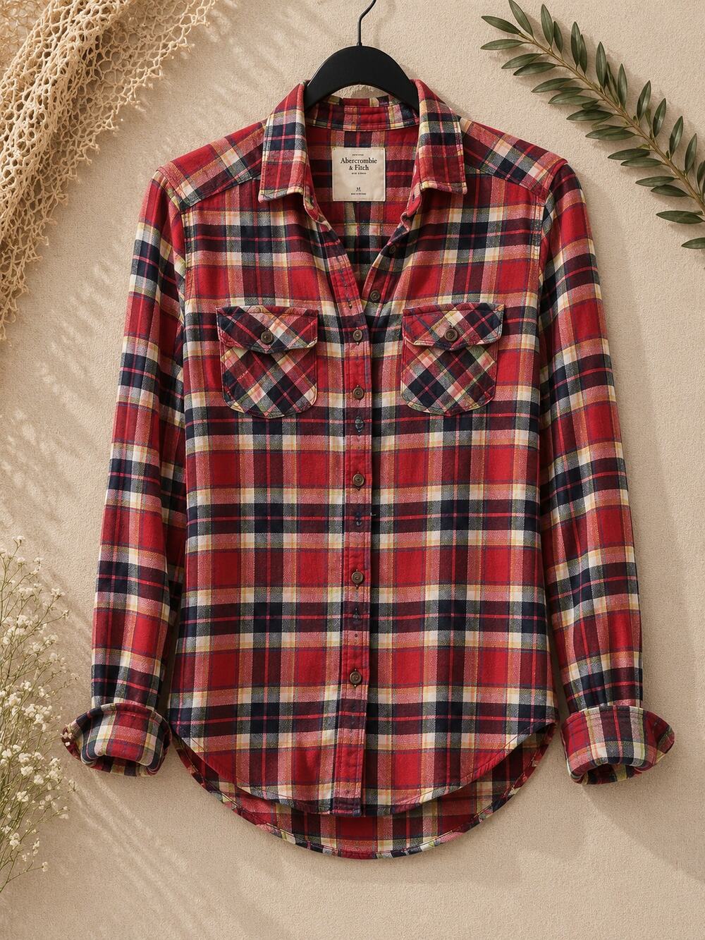 Abercrombie & Fitch Women's Plaid Button Down Shirt Pink Navy Long Sleeve SZ XS